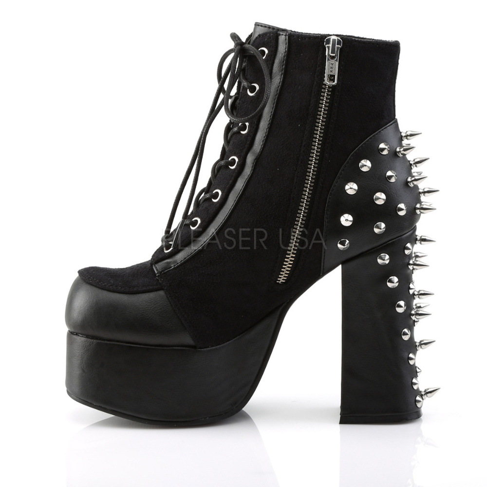 Goth Platform Studded Lace Up High Heel Ankle Boots - Picture 4 of 5